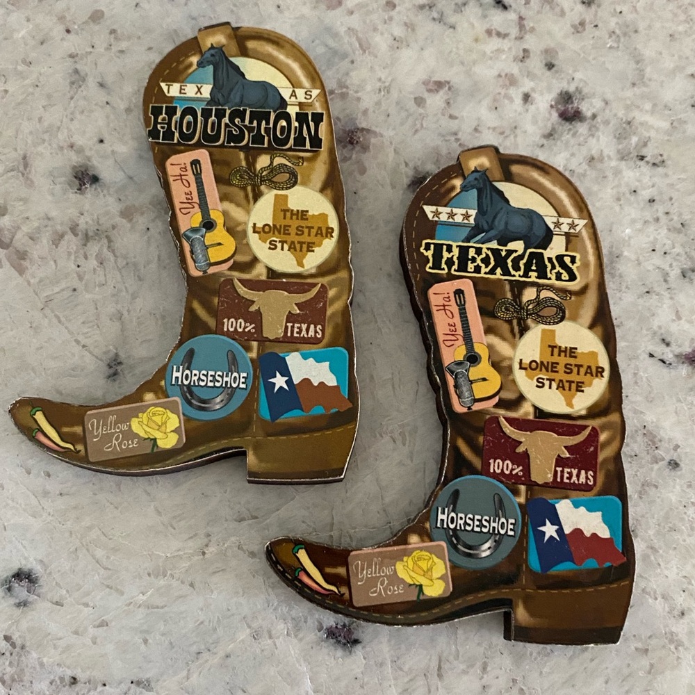 NWT LOT OF 2 Vintage Texas Souvenir Cowboy Boot Fridge Magnets TEXAS & HOUSTON